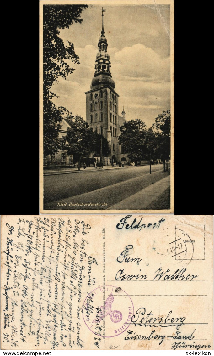 Postcard Tilsit Советск Straßenpartie Ordenskirche 1940 - Ostpreussen