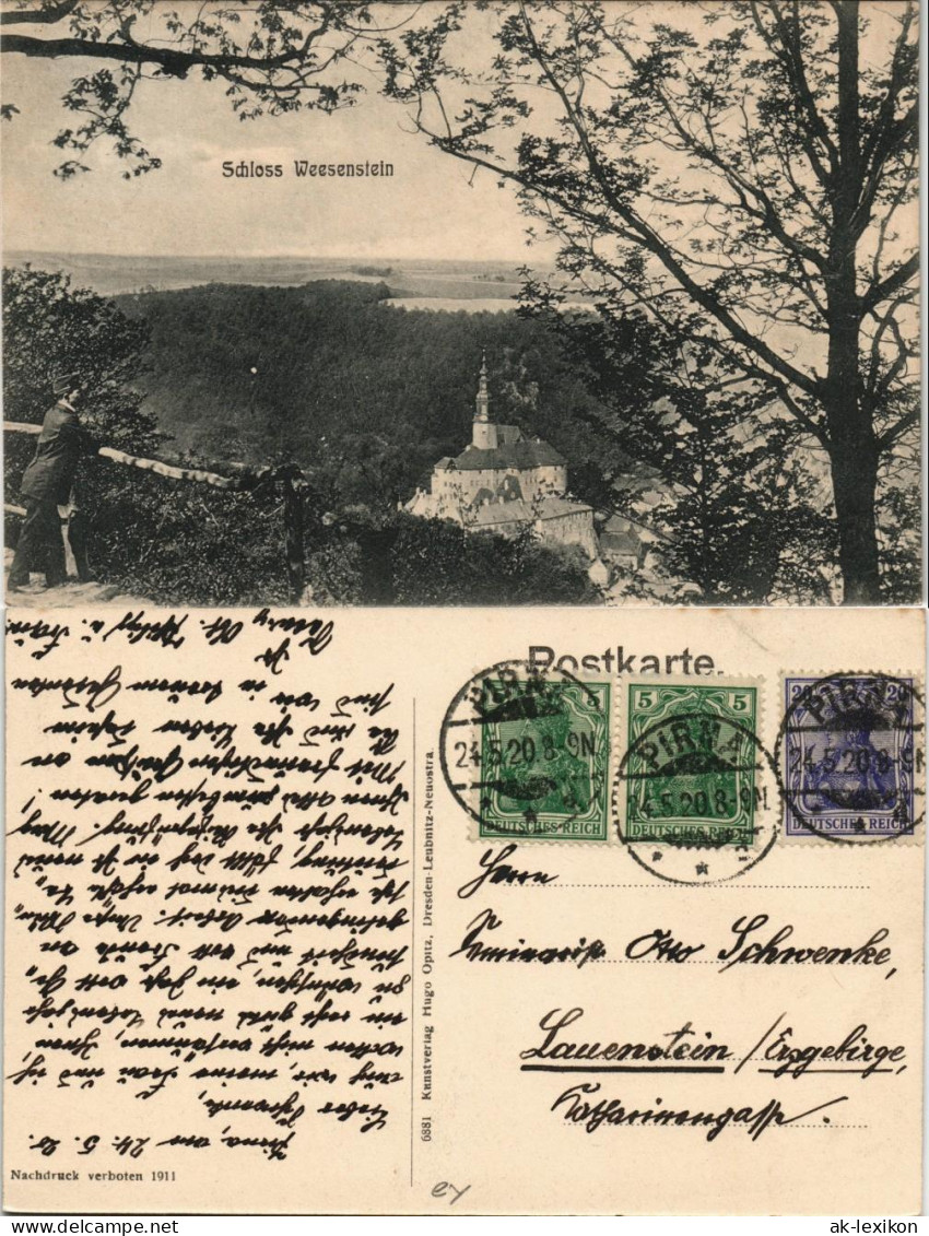 Weesenstein (Müglitz) Schloss Weesenstein Gel. Stempel Pirna 1911 - Weesenstein A. D. Müglitz