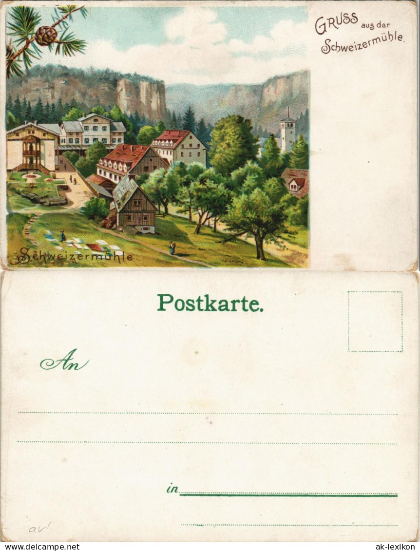 Bad Schweizermühle-Rosenthal-Bielatal Schweizermühle - Litho 1900 - Rosenthal-Bielatal