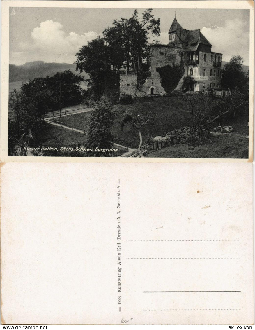 Ansichtskarte Rathen Burgruine 1930 - Rathen
