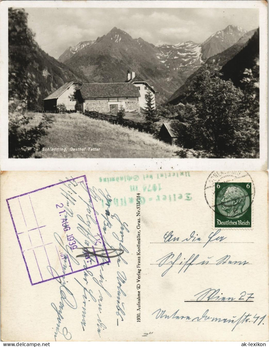 Ansichtskarte Schladming Untertal Gasthof Tetter 1937 - Sonstige & Ohne Zuordnung