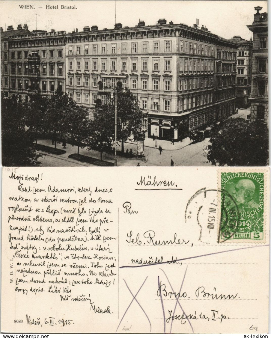 Ansichtskarte Wien Hotel-Bristol 1915 - Other & Unclassified