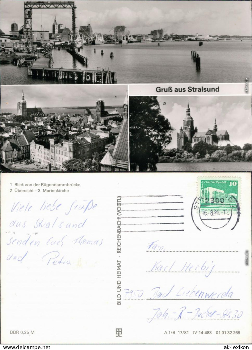 Ansichtskarte Stralsund Panorama-Ansicht, Rügendammbrücke, Marienkirche 1981 - Stralsund