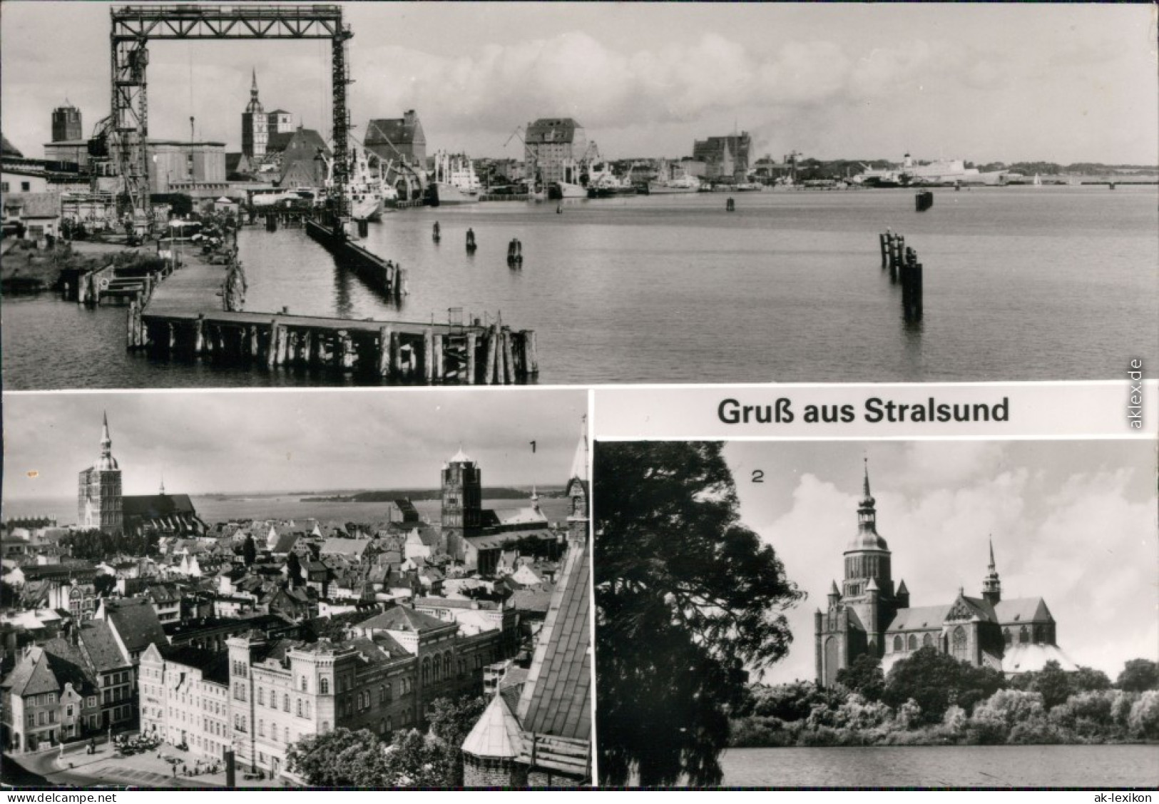 Ansichtskarte Stralsund Panorama-Ansicht, Rügendammbrücke, Marienkirche 1981 - Stralsund
