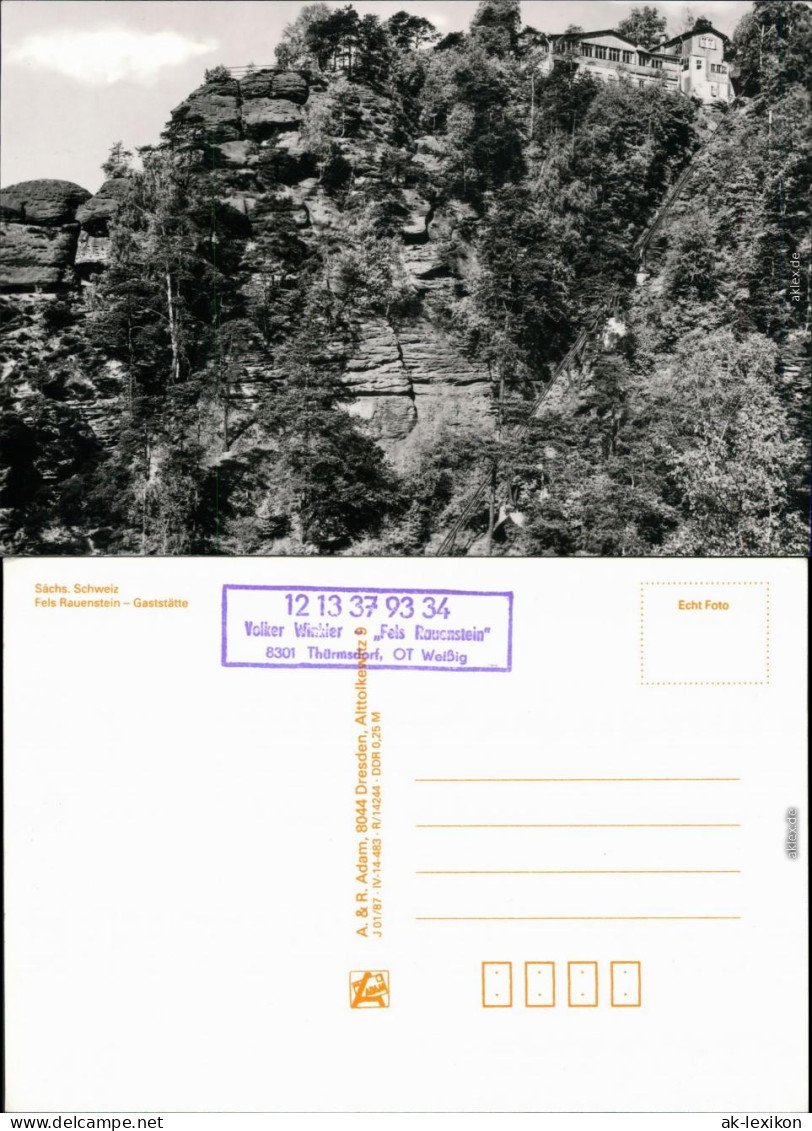 Ansichtskarte Rathen Fels Rauenstein - Lehmannschlucht - Gaststätte 1987 - Rathen