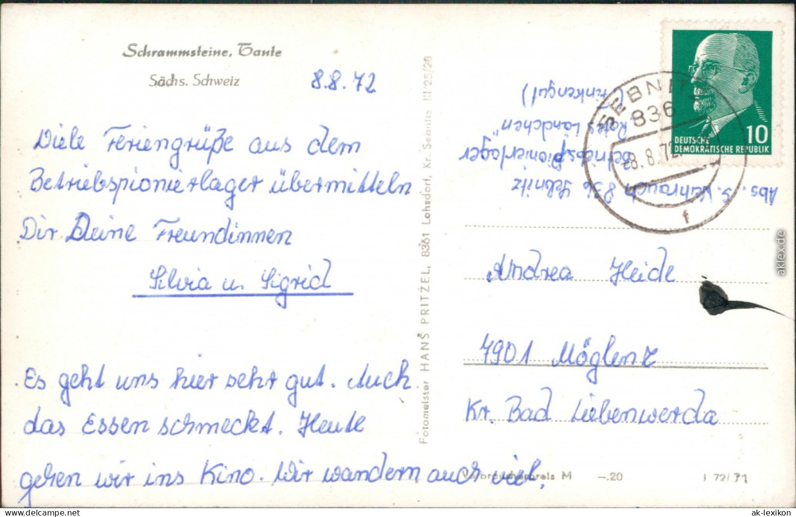 Ansichtskarte Bad Schandau Schrammsteine 1971 - Bad Schandau