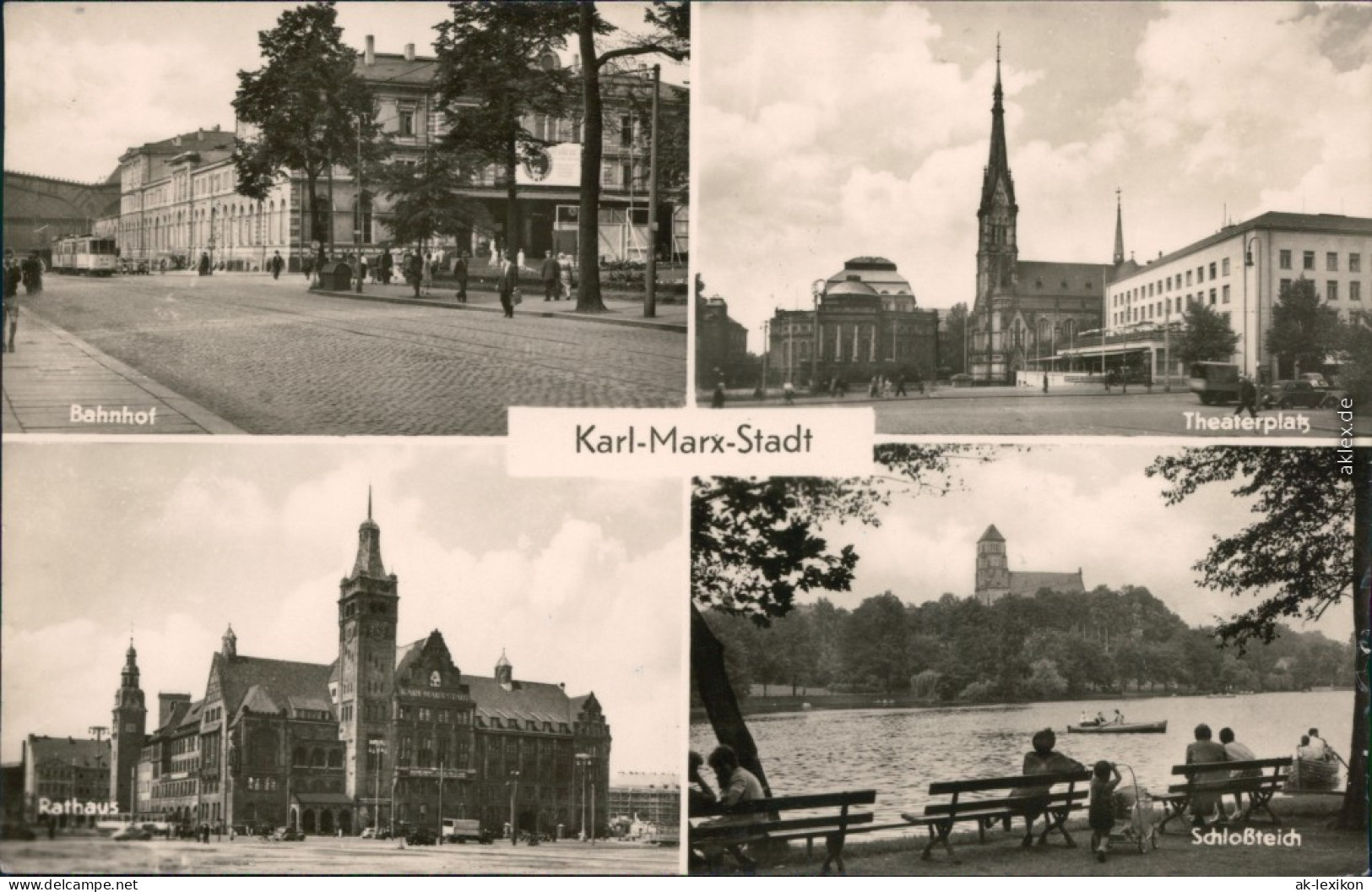 Chemnitz Karl-Marx-Stadt Rathaus, Schloßteich, Hauptbahnhof, Theaterplatz 1956 - Chemnitz