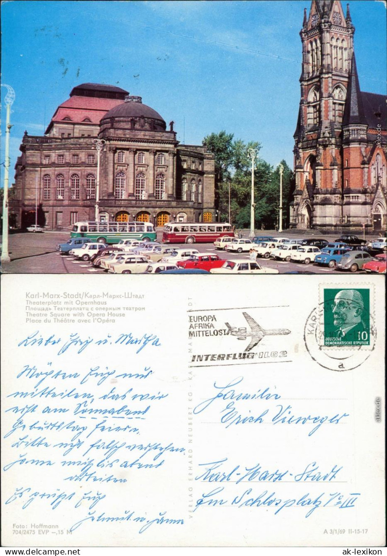 Ansichtskarte Chemnitz Karl-Marx-Stadt Theaterplatz Mit Opernhaus 1969 - Chemnitz