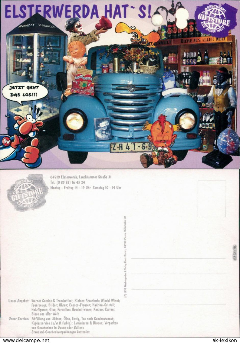 Ansichtskarte  Reklame & Werbung - Geschenke Giftstore Elsterwerda 1999 - Pubblicitari