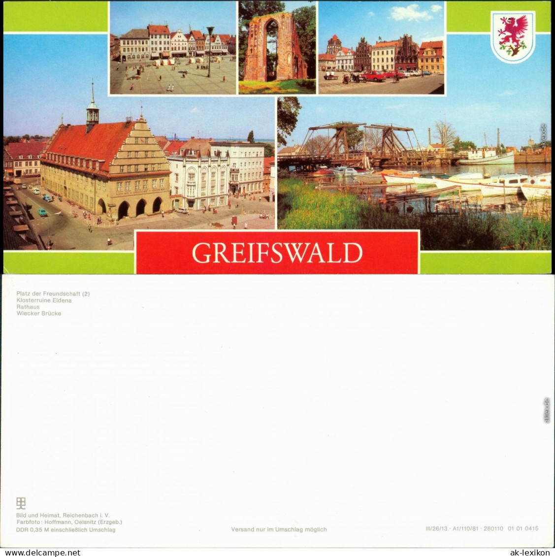 Greifswald Platz Der Freundschaft, Klosterruine Eldena, Rathaus  1981 - Greifswald