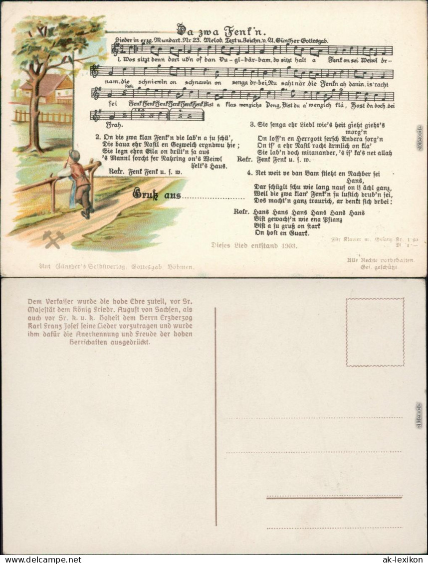  Liedkarte: Da Zwa Fenk'n 1911 Erzgebirge, Anton Günther Gottesgab:23  - Musique