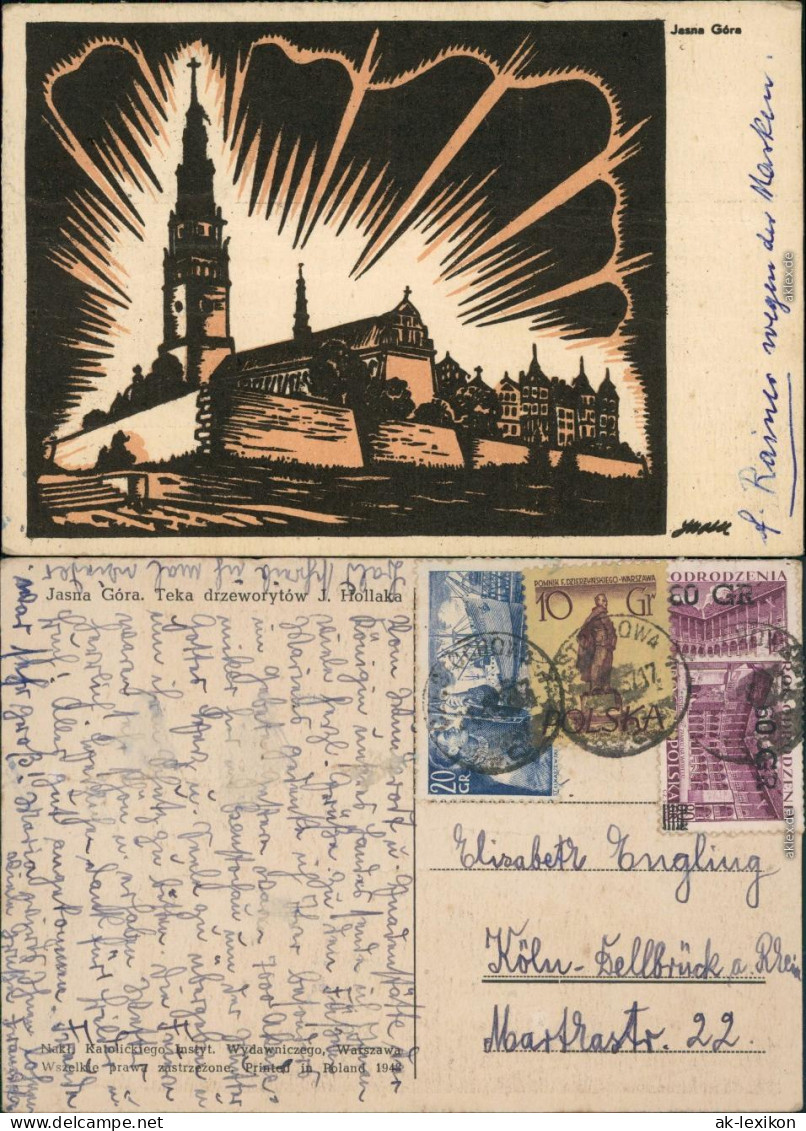 Postcard Tschenstochau Częstochowa Paulinerkloster 1948 - Schlesien