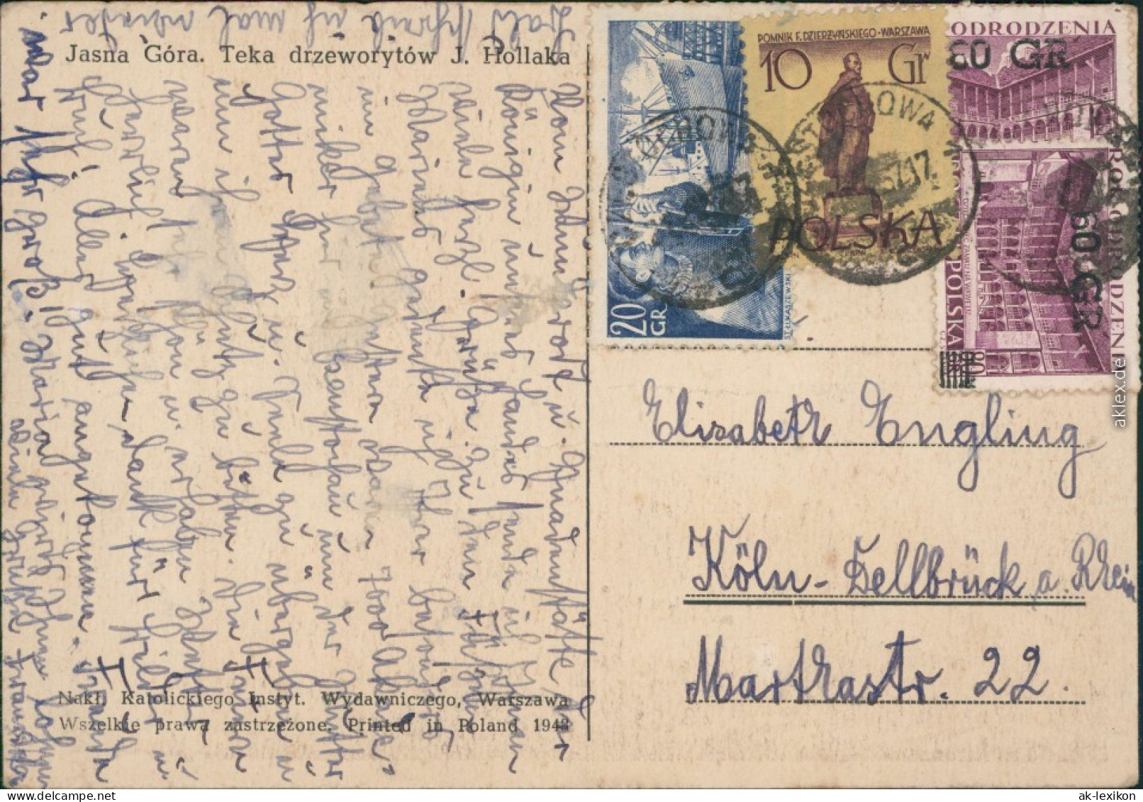 Postcard Tschenstochau Częstochowa Paulinerkloster 1948 - Schlesien