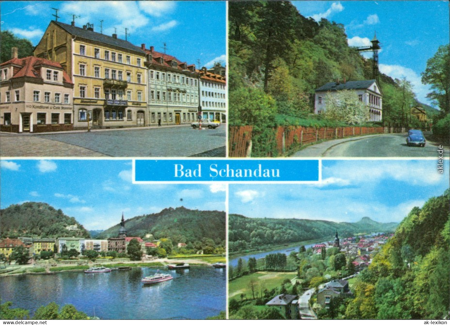Ansichtskarte Bad Schandau Markt, Personenaufzug, Elbansicht, Panorama 1974 - Bad Schandau