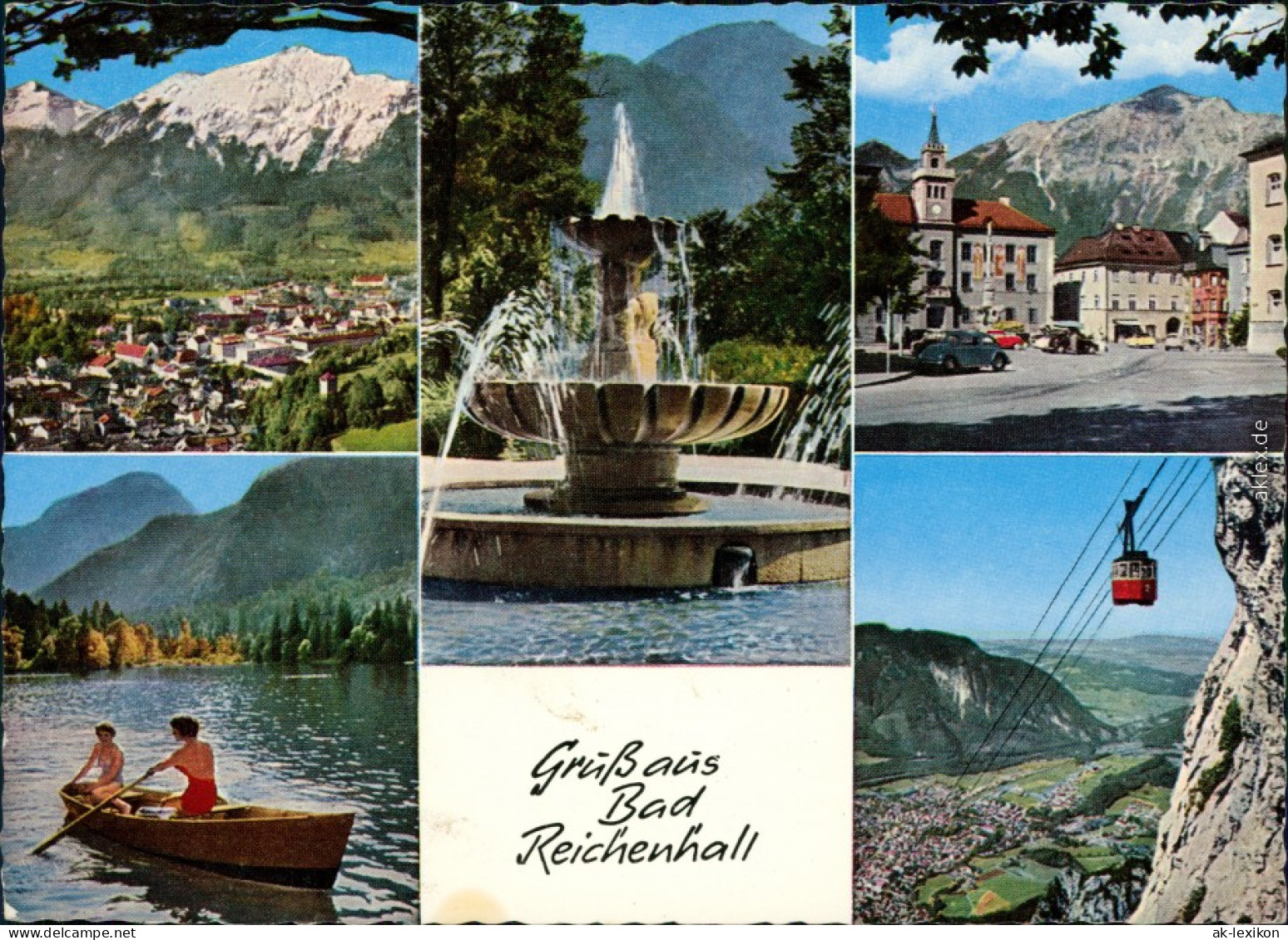 Bad Reichenhall Panorama, Springbrunnen, Ortsmotiv, Ruderer, Seilbahn 1984 - Bad Reichenhall