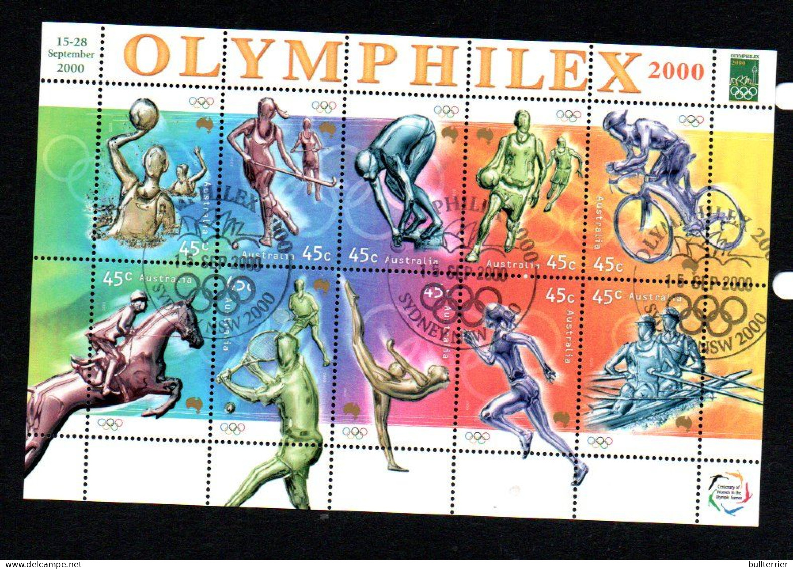 OLYMPICS - AUSTRALIA - 2000 - SYDNEY OLYMPICS /OLYMPHILEX SHEETLET OF 10 FINE USED - Estate 2000: Sydney
