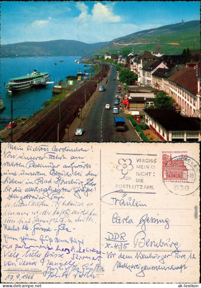 Ansichtskarte Rüdesheim (Rhein) Panorama-Ansicht Mit Niederwalddenkmal 1966 - Rüdesheim A. Rh.