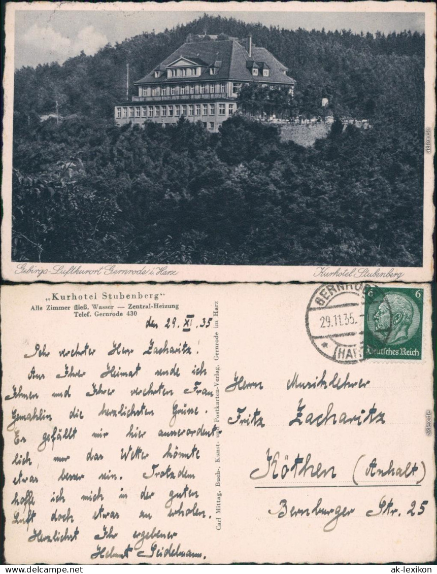 Ansichtskarte Gernrode-Quedlinburg Kurhotel Stubenberg 1935 - Autres & Non Classés