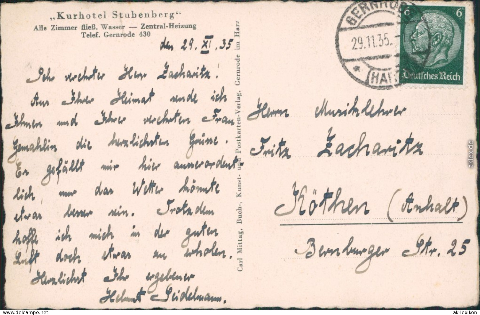 Ansichtskarte Gernrode-Quedlinburg Kurhotel Stubenberg 1935 - Other & Unclassified