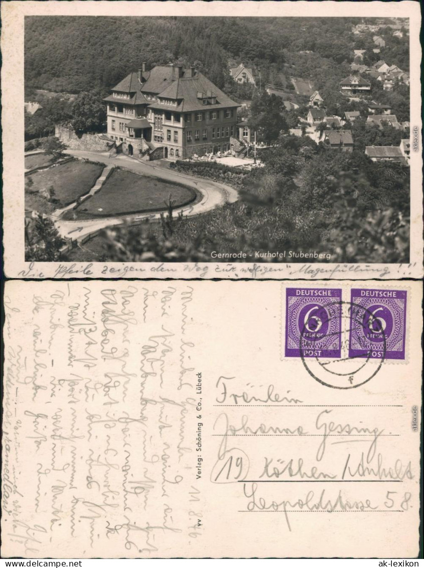 Ansichtskarte Gernrode-Quedlinburg Kurhotel Stubenberg 1946 - Autres & Non Classés