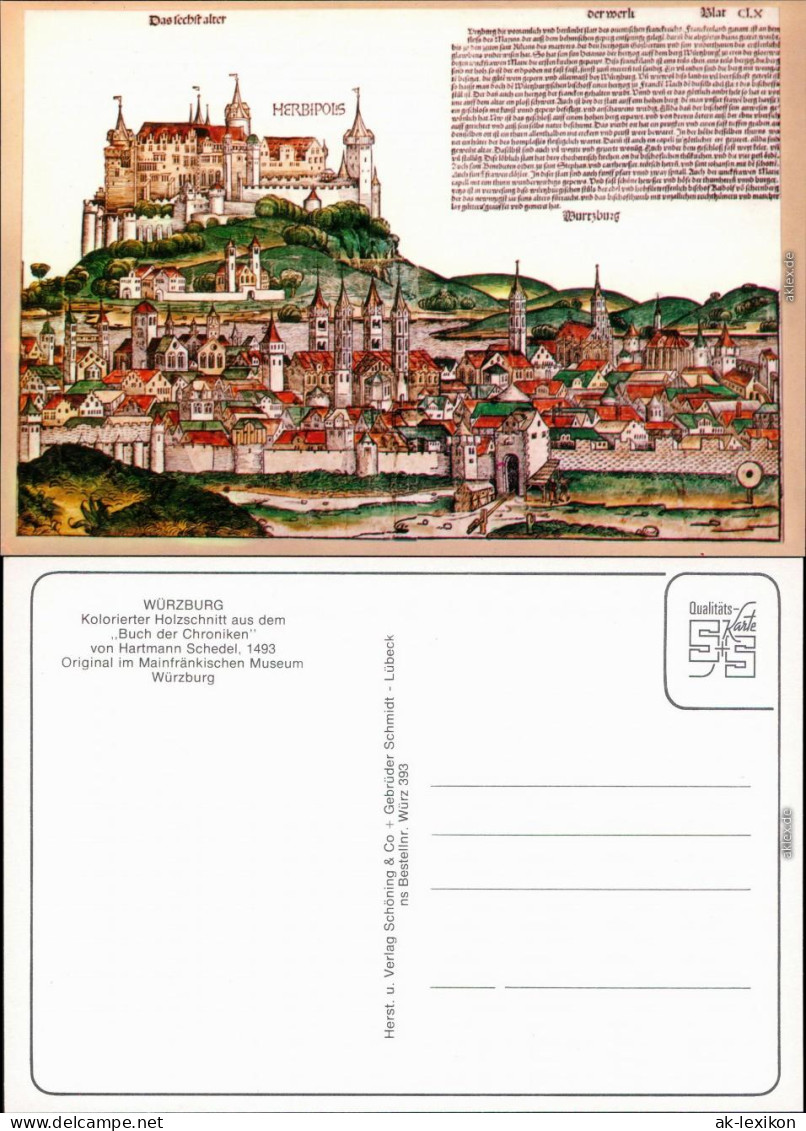 Würzburg Künstlerkarte - Kolorierter Holzschnitt Von Würzburg 1985 - Würzburg