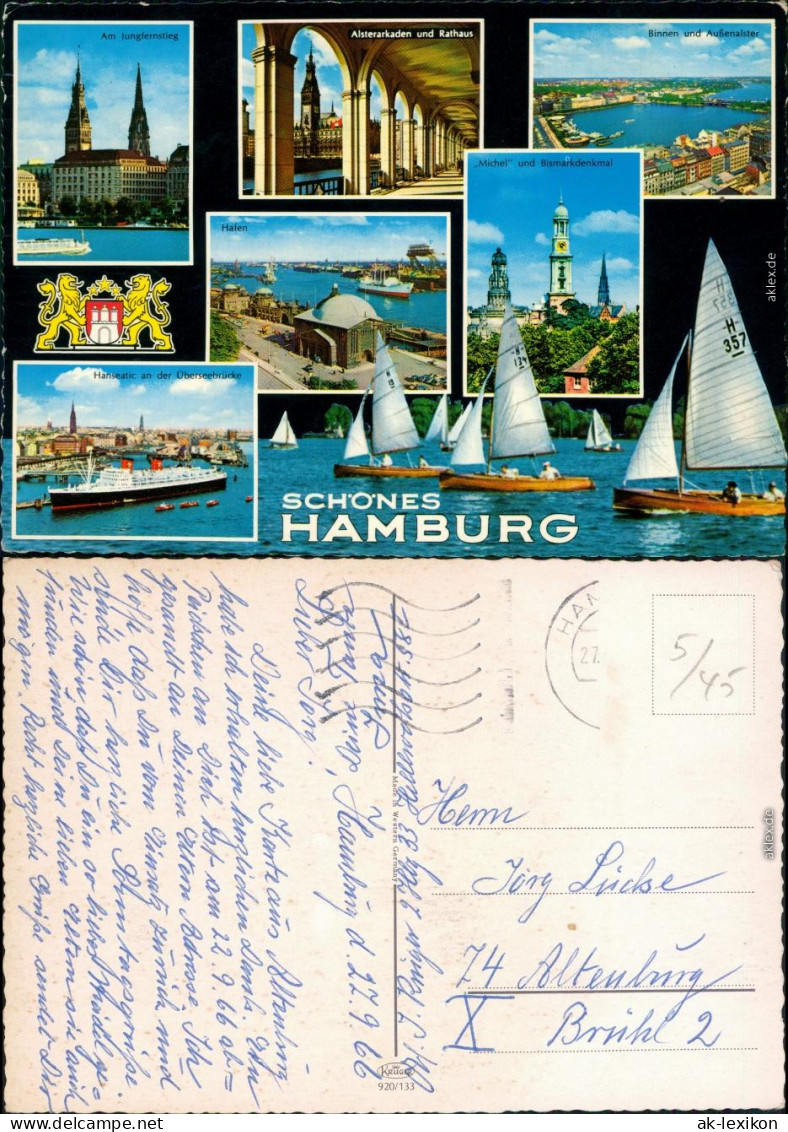 Hamburg Jungfernstieg, Hafen, Michel, Denkmal, Kaskaden, Binnenalster 1966 - Other & Unclassified