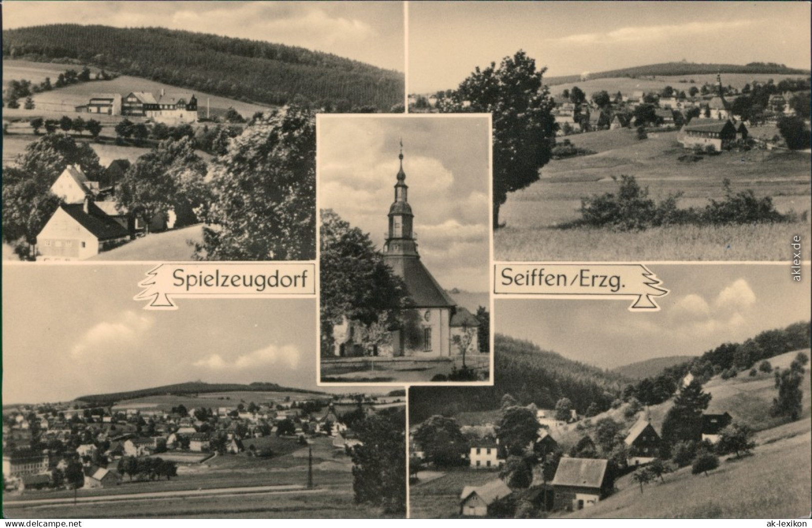 Ansichtskarte Seiffen (Erzgebirge) Teilansichten, Kirche C1975 - Seiffen
