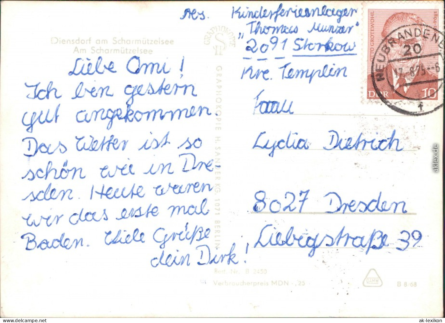 Ansichtskarte Diensdorf-Radlow Am Scharmützelsee 1968 - Other & Unclassified