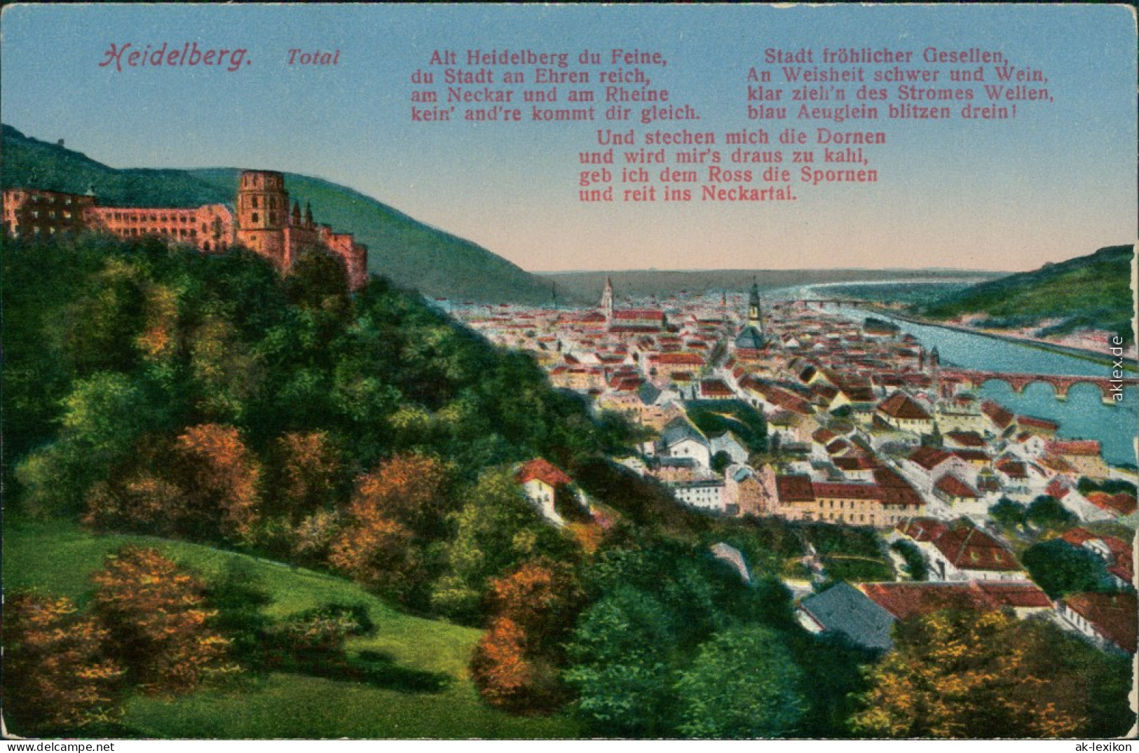 Heidelberg Panorama-Ansicht Mit Heidelberger Schloss - Zeichnung 1914 - Heidelberg