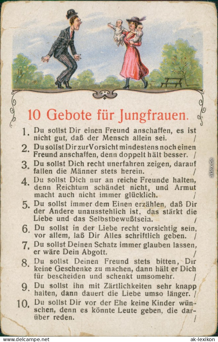 Ansichtskarte  Liebes Gedichte/Sprüche - 10 Gebote Für Jungfrauen 1916 - Philosophie & Pensées