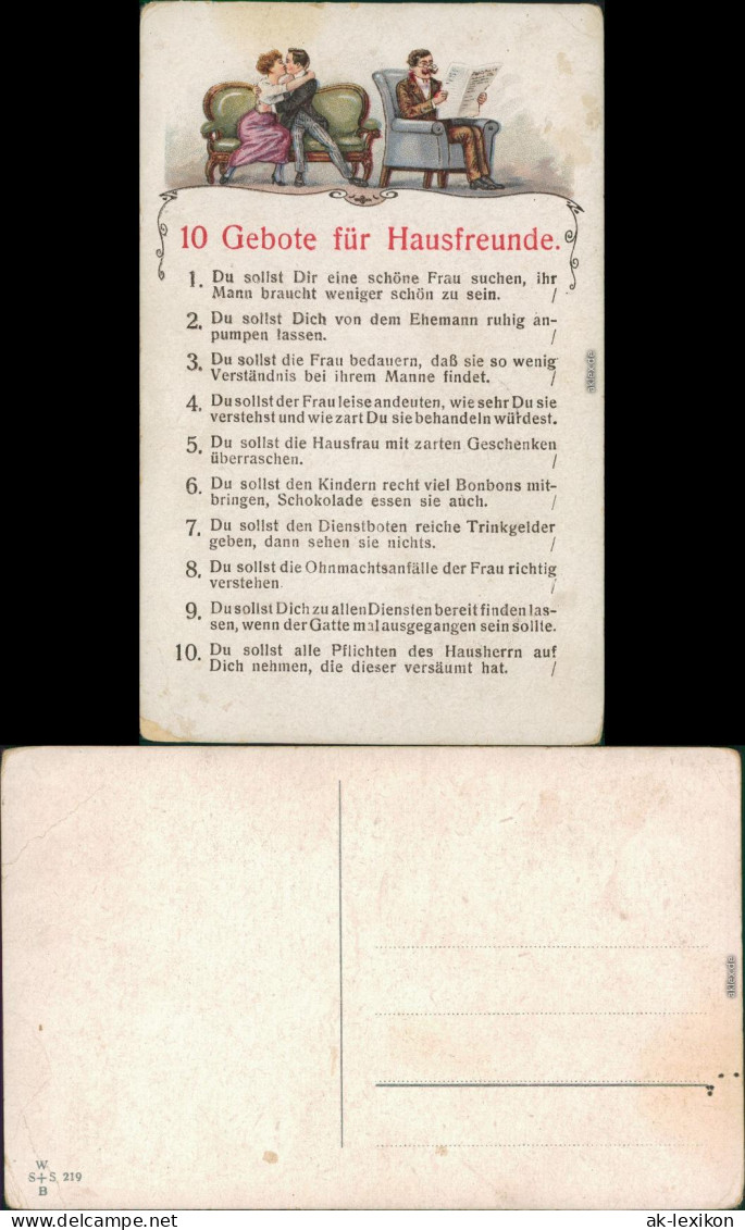 Ansichtskarte  Liebes Gedichte/Sprüche - 10 Gebote Für Hausfreunde 1916 - Filosofie