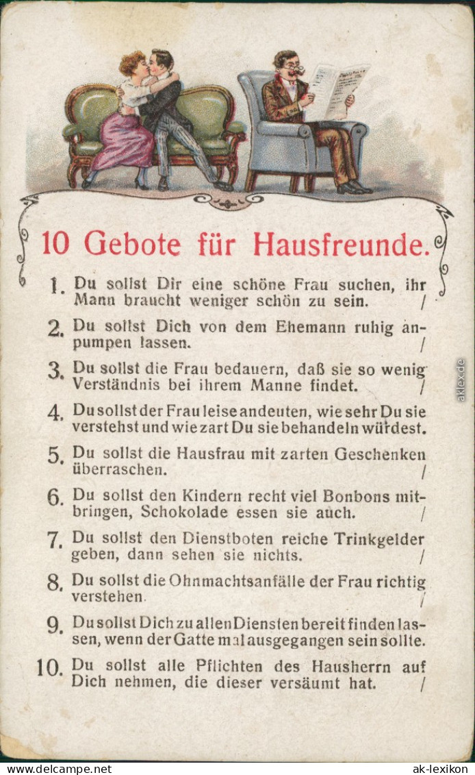 Ansichtskarte  Liebes Gedichte/Sprüche - 10 Gebote Für Hausfreunde 1916 - Philosophy