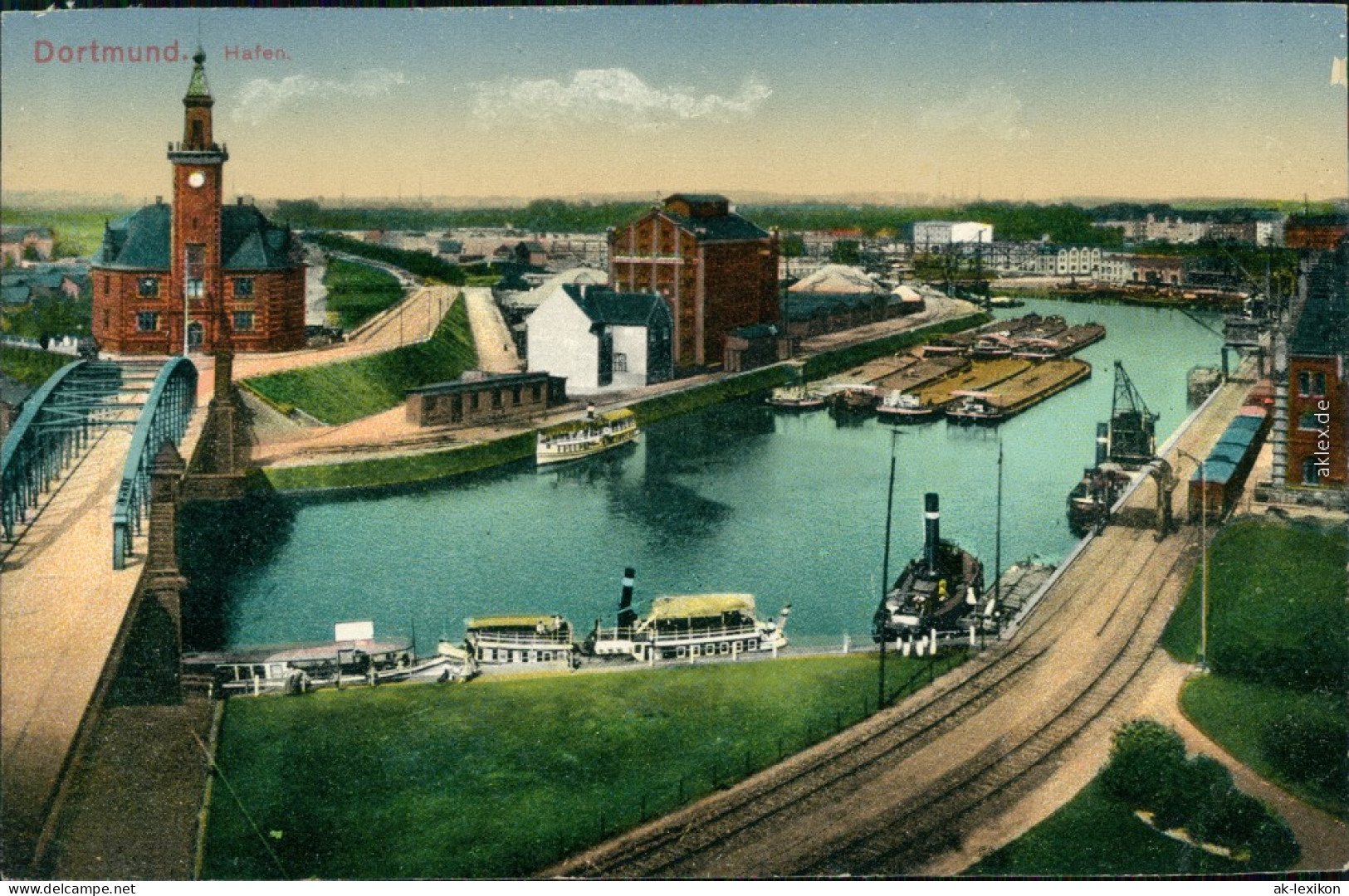 Ansichtskarte Dortmund Hafen Mit Dampfer Und Frachter 1915 - Dortmund