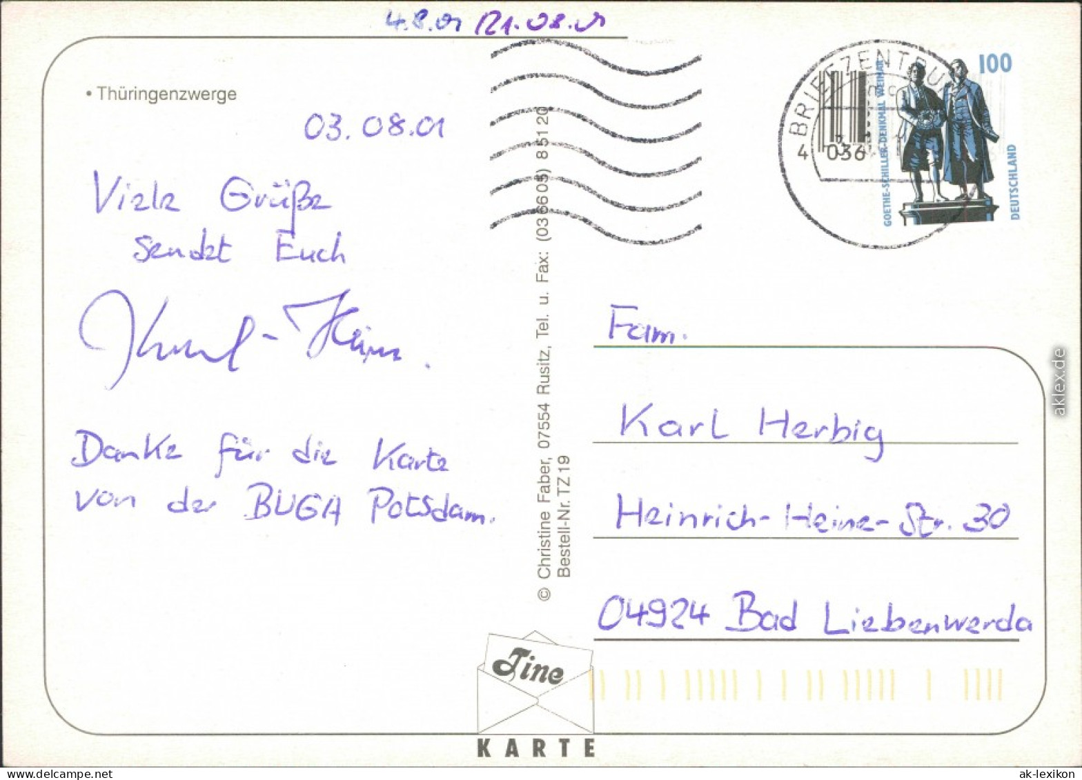 Ansichtskarte  Thüringenzwerge Fachwerkhaus 2001 - Humor