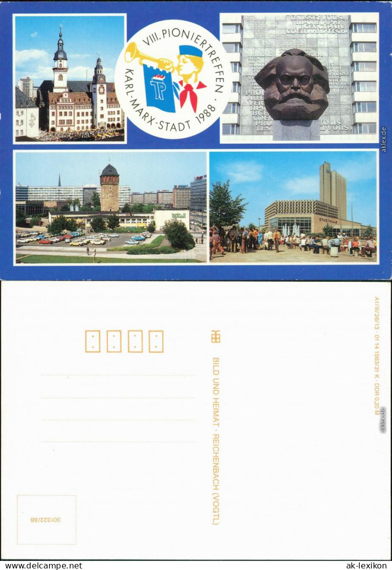 Ansichtskarte Chemnitz Rathaus, Denkmal, Tourist-Information, Platz 1988 - Chemnitz