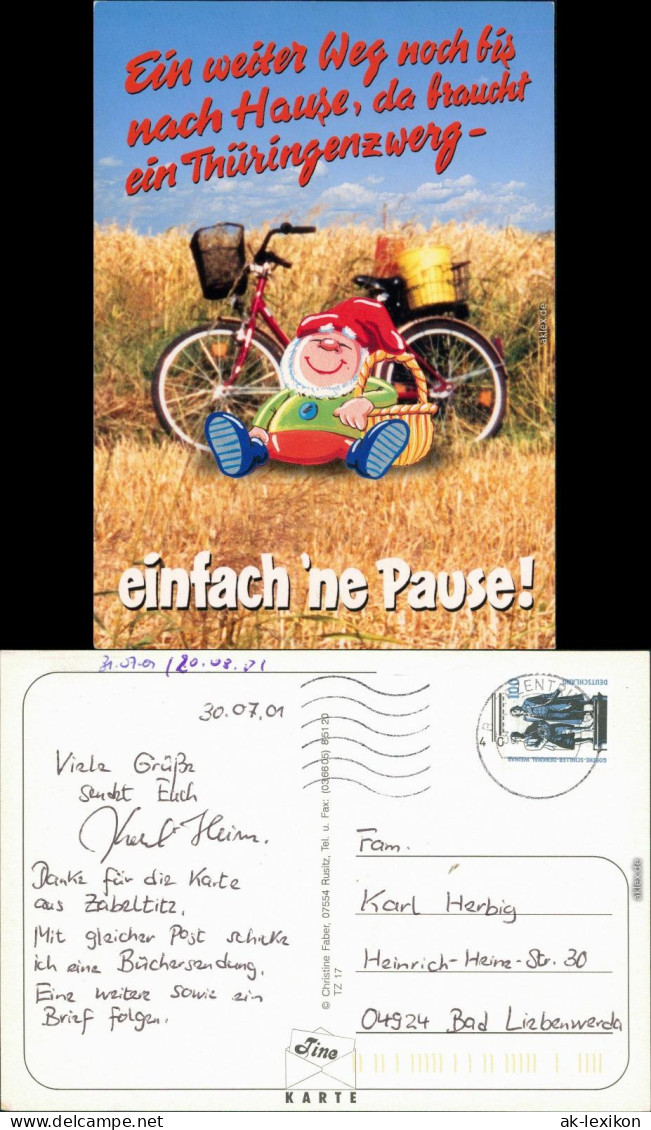 Ansichtskarte  Thüringenzwerge  Fahrrad 2001 - Humor