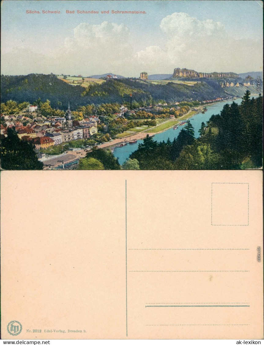 Ansichtskarte Bad Schandau Blick Auf Den Ort, Schrammsteine 1915 - Bad Schandau