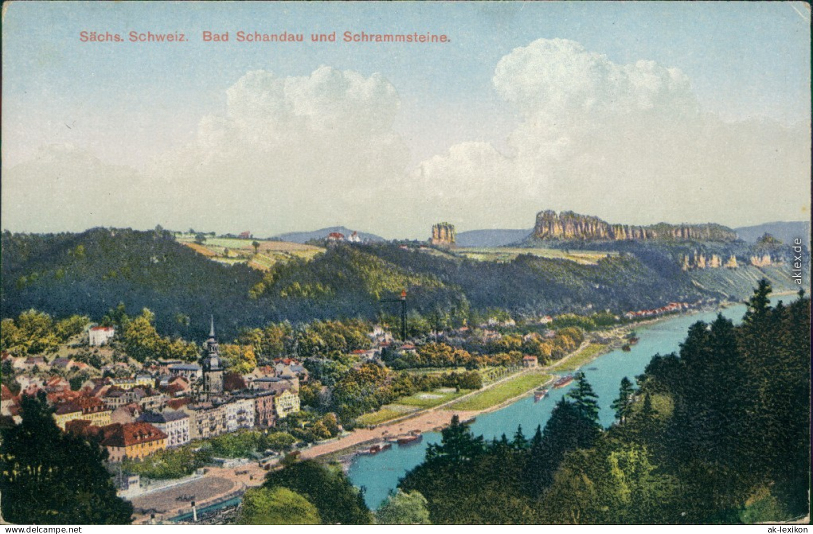 Ansichtskarte Bad Schandau Blick Auf Den Ort, Schrammsteine 1915 - Bad Schandau