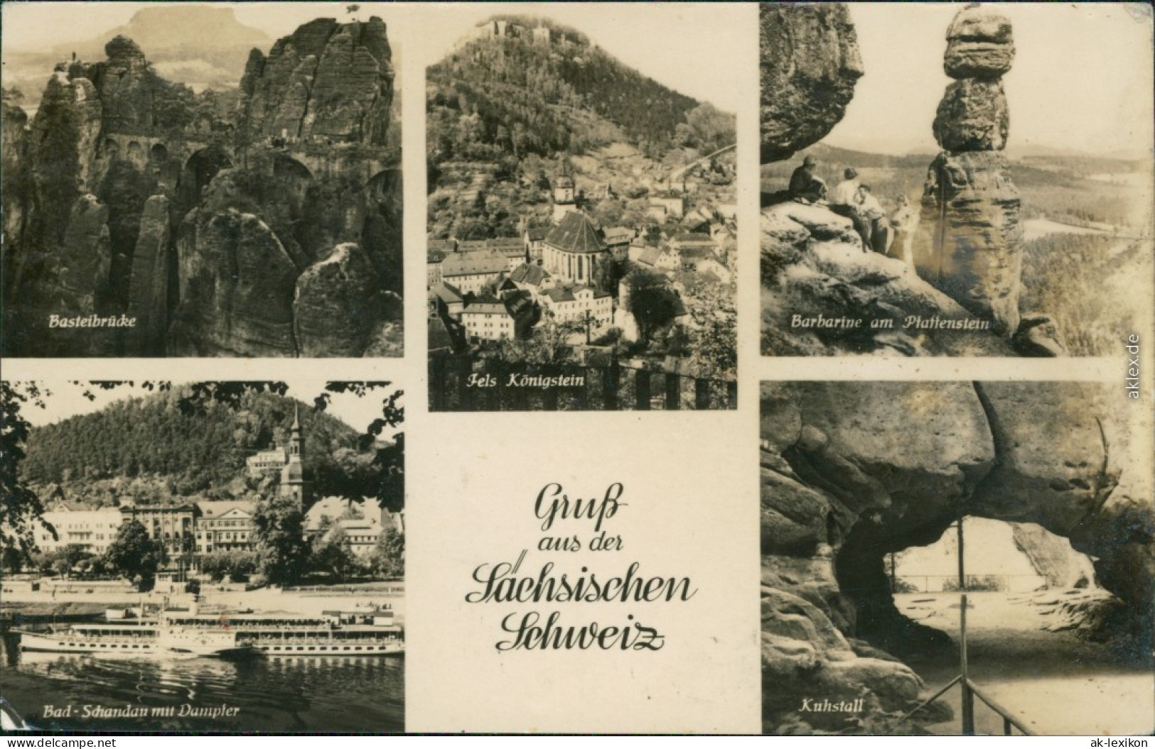 Sächsische Schweiz - Basteibrücke, Fels Königstein, Barbarine, Dampfer,  1956 - Other & Unclassified