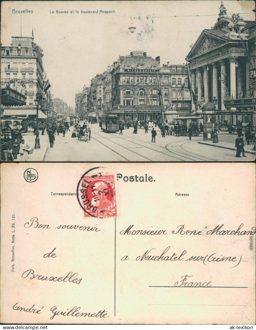 Ansichtskarte Brüssel Bruxelles Finanzinstitut/Bourse Und Boulevard 1911 - Altri & Non Classificati