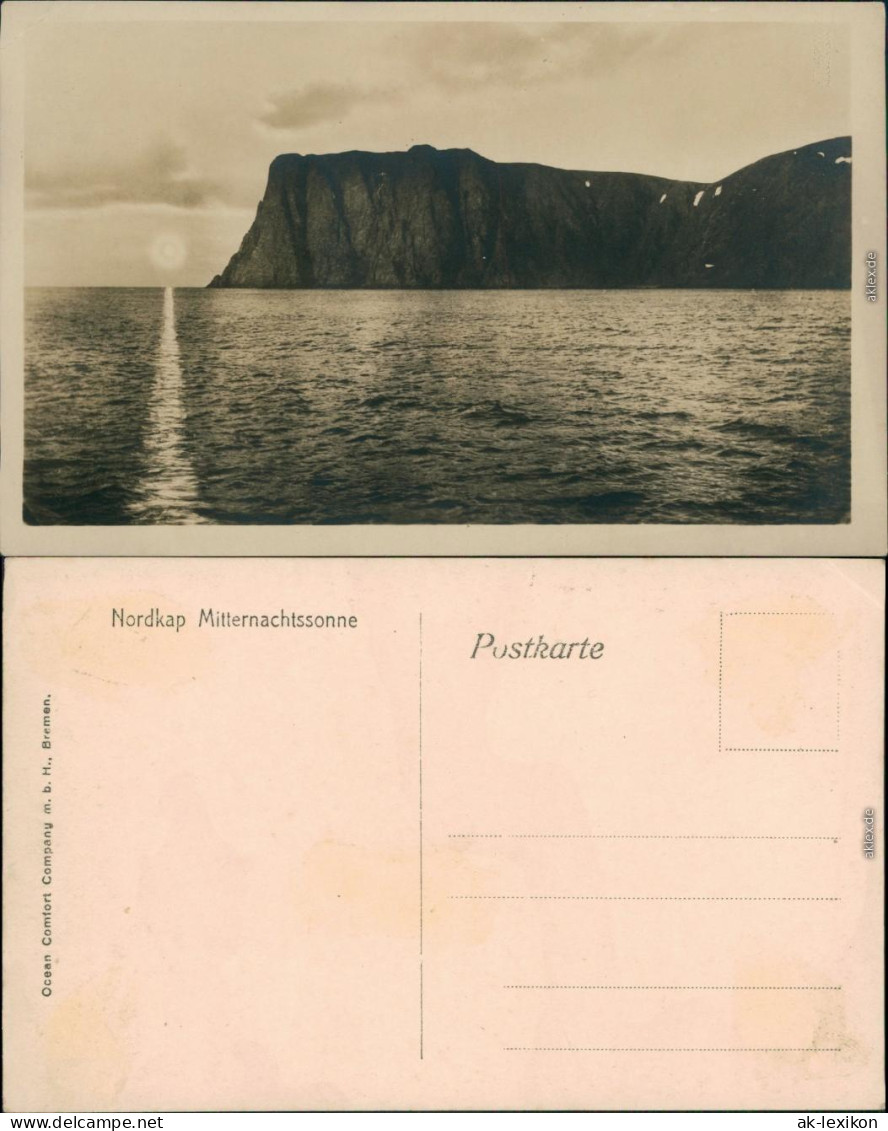 Ansichtskarte Nordkap Davvinjárgga Nordkap - Mitternachtssonne 1918 - Norvège