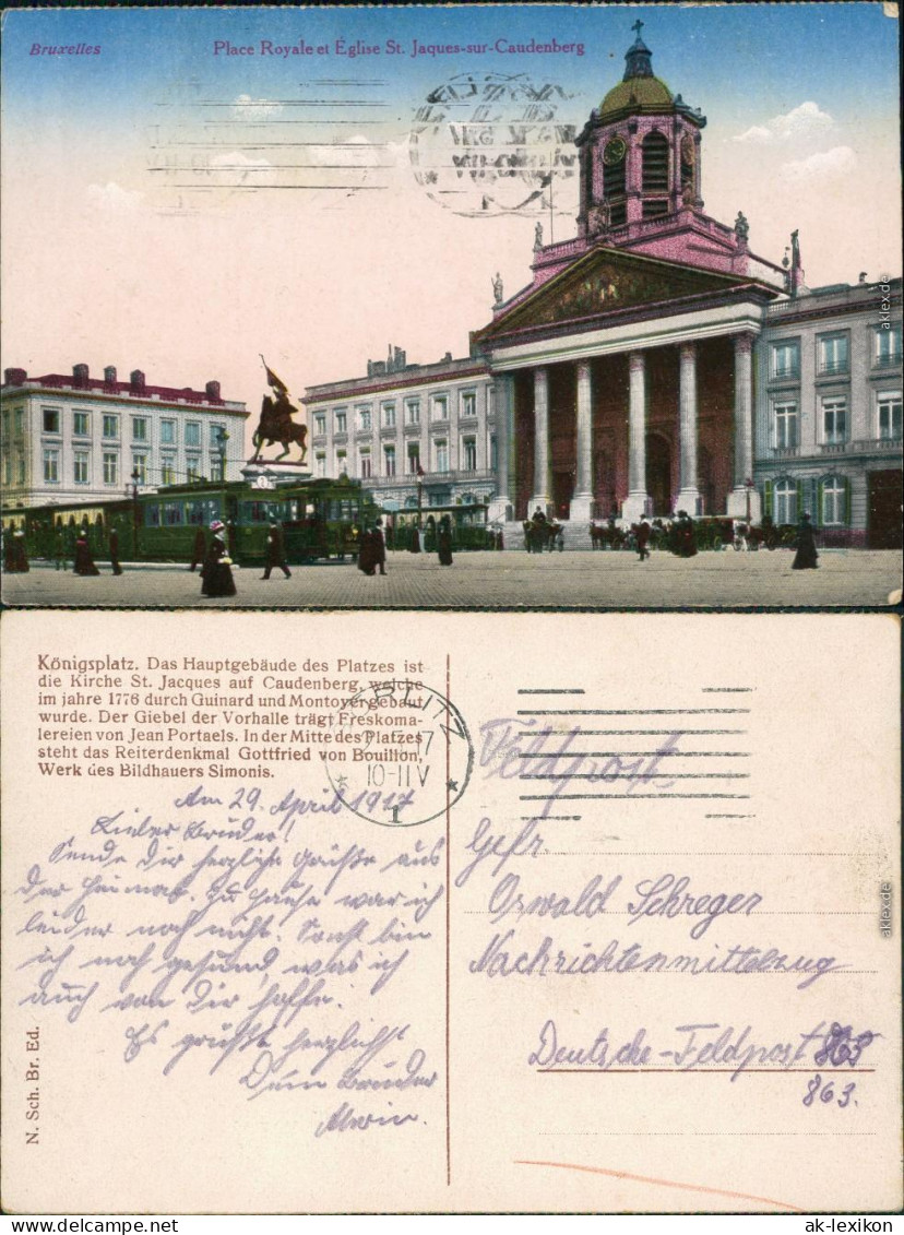 Brüssel Bruxelles Place Royale Et Eglise St. Jaques-sur-Caudenberg 1911 - Altri & Non Classificati