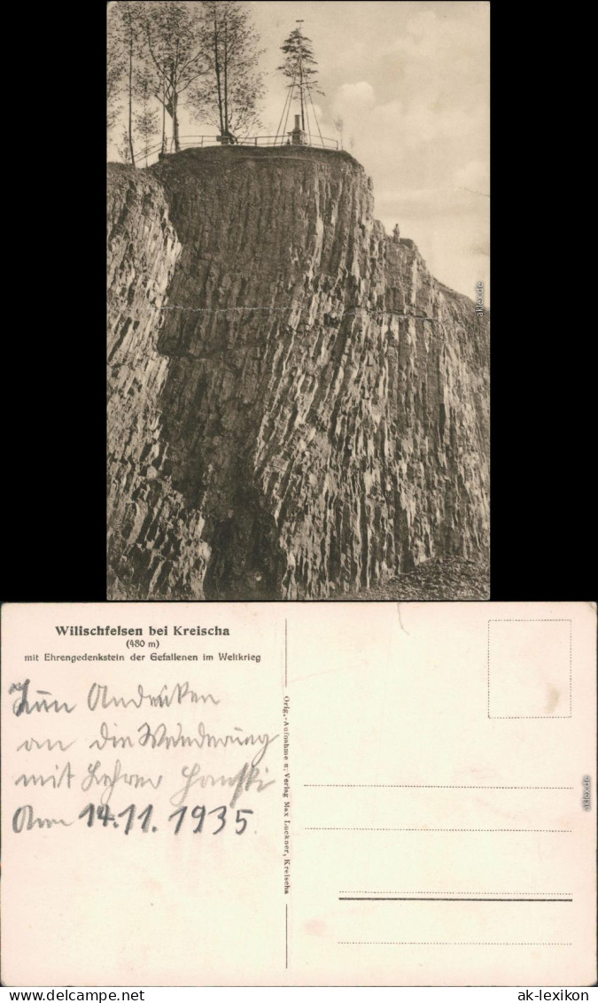 Ansichtskarte Kreischa Wilischfelsen Mit Ehrengedenkstein 1935 - Kreischa