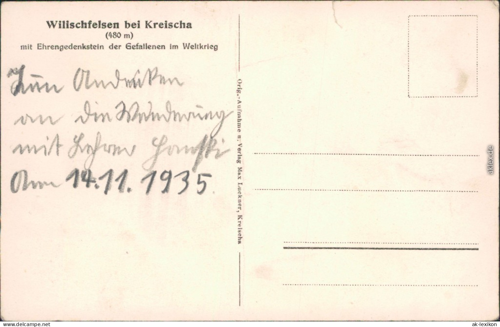 Ansichtskarte Kreischa Wilischfelsen Mit Ehrengedenkstein 1935 - Kreischa