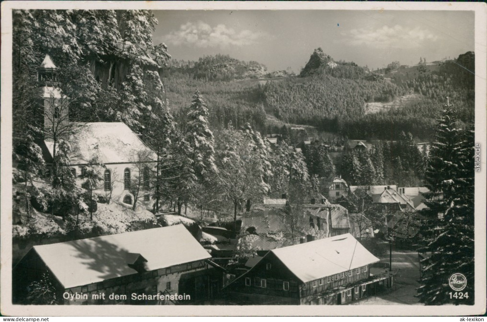 Ansichtskarte Oybin Partie An Der Kirche Mit Dem Scharfenstein 1940 - Oybin