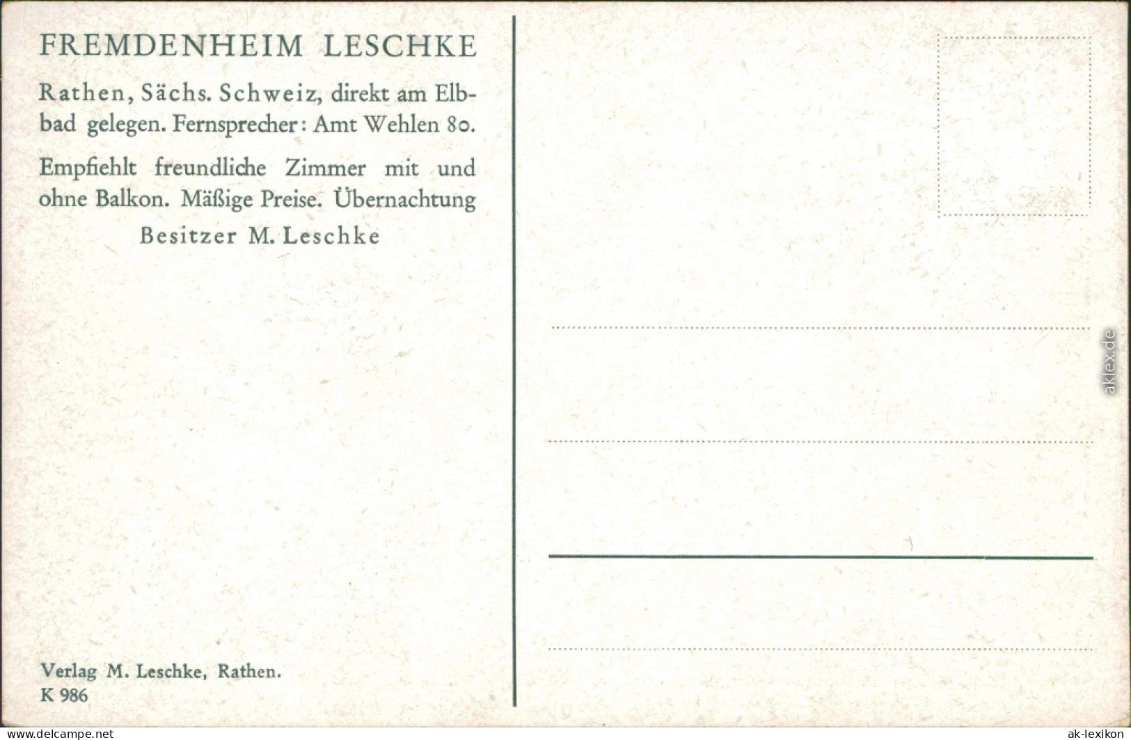 Ansichtskarte Rathen Fremdenheim Leschke 1928 - Rathen