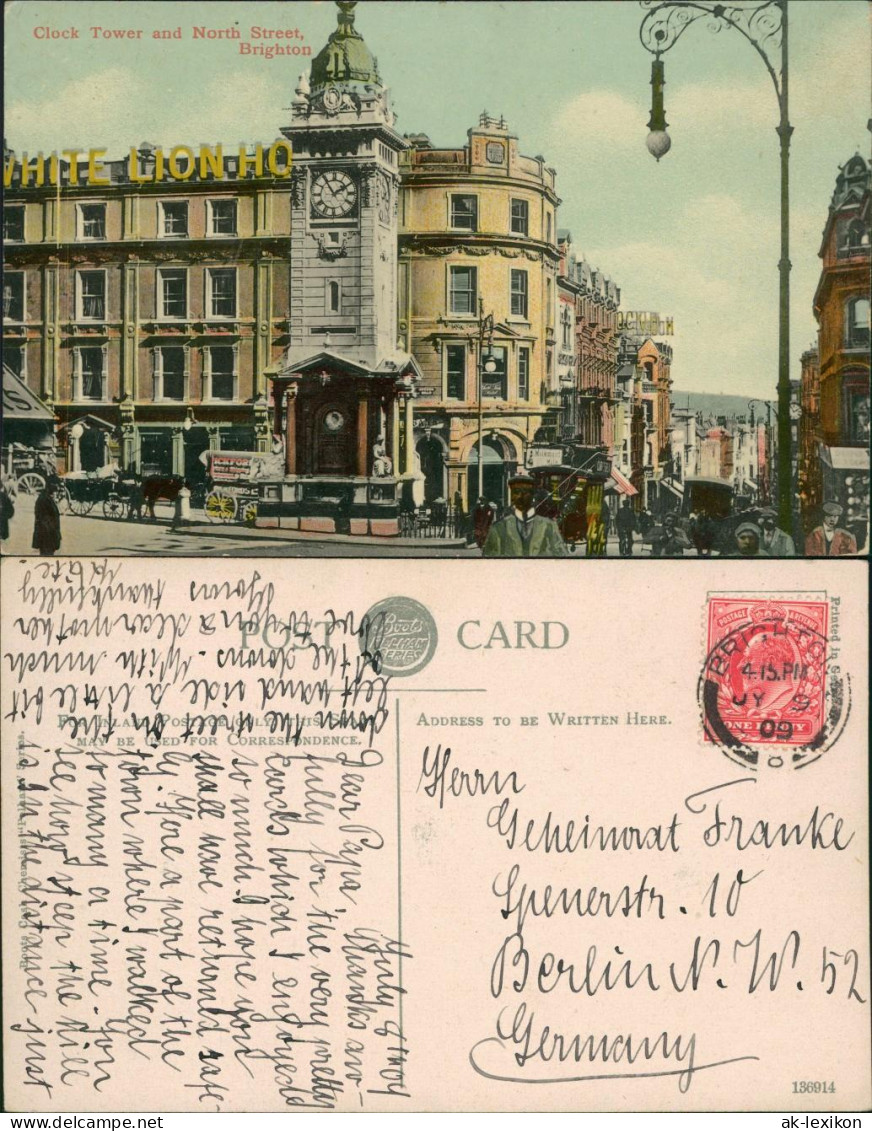 Postcard Brighton Clock Tower North Street 1909  - Sonstige & Ohne Zuordnung