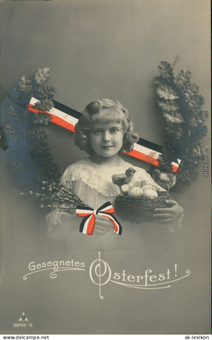Ansichtskarte  Mädchen Eichenkranz - Ostern, Patriotika 1917  - Pâques