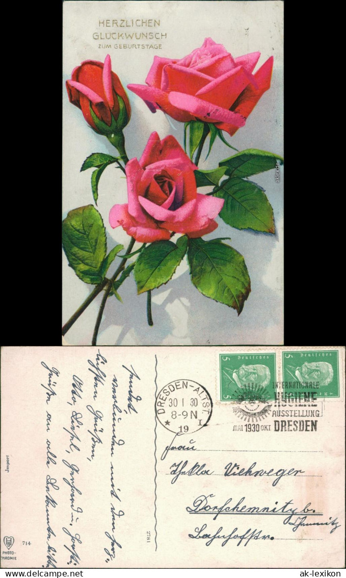 Ansichtskarte  Geburtstag - Rosen 1930  - Verjaardag