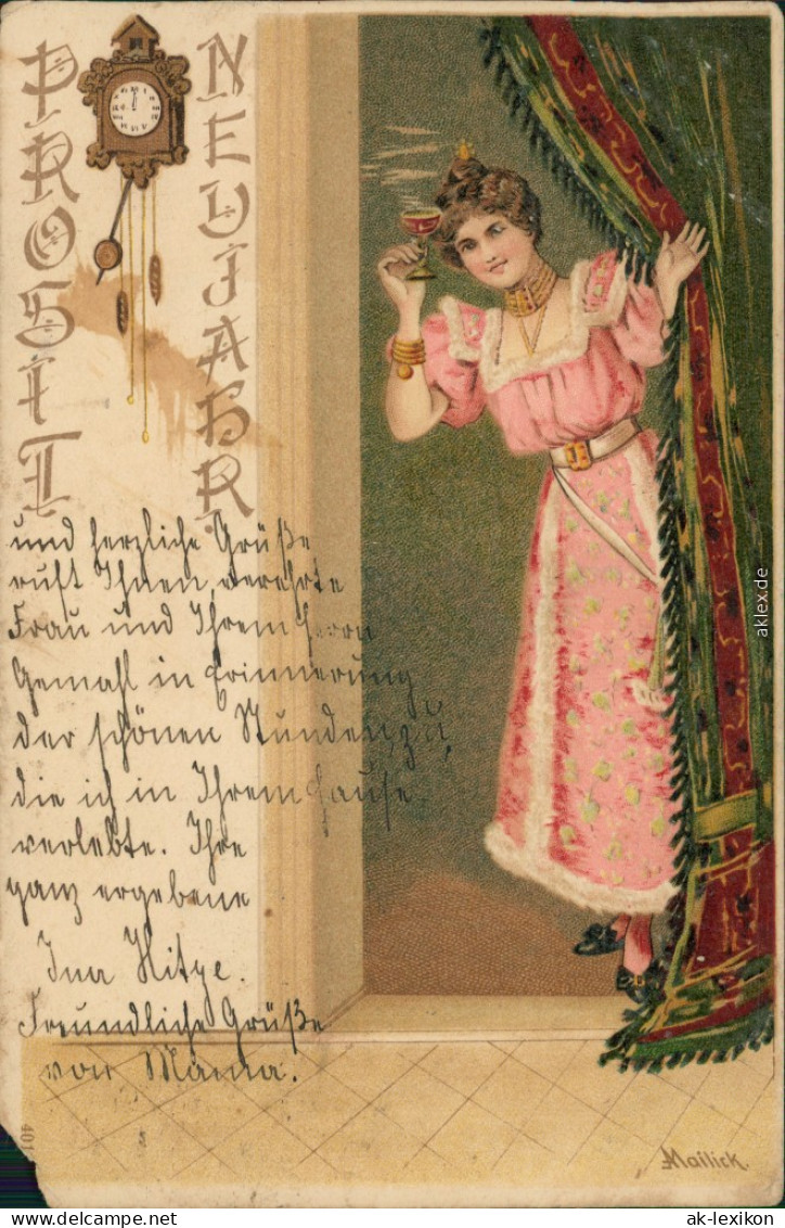 Ansichtskarte  Künstkerkarte - Frau Neujahr - Mailick 1901  - New Year